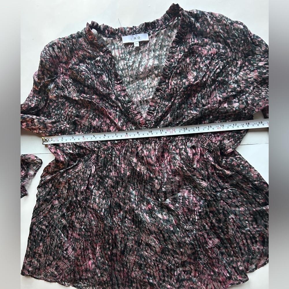 IRO Eleen Silk blend Blouse Ruffles Bell Sleeves Floral print pattern S 34 small - Picture 7 of 10